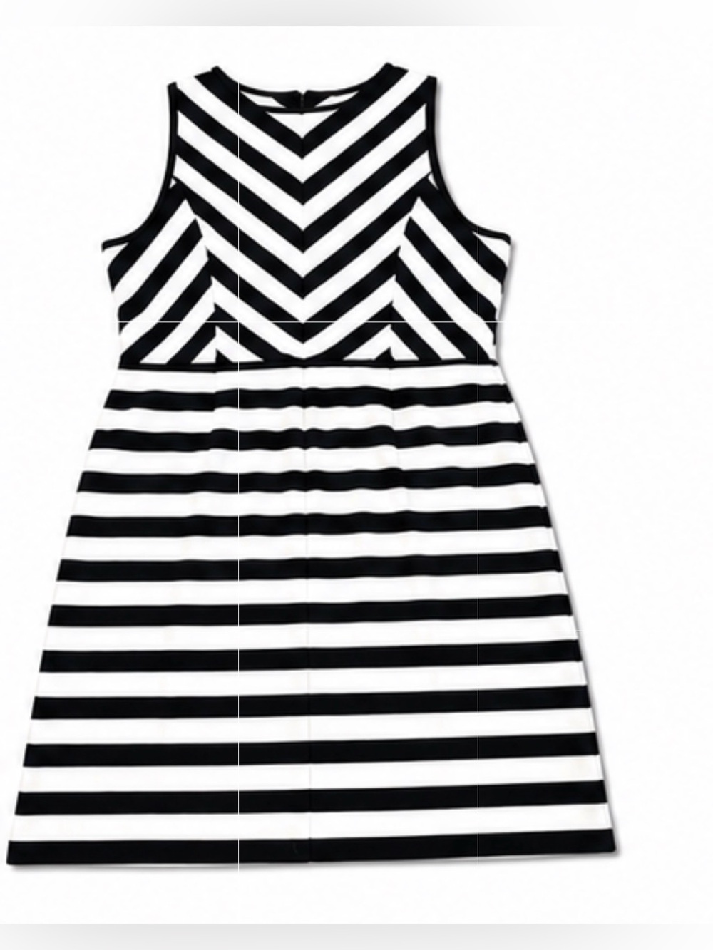 LOFT Black & White Striped Chevron Bodice A-Line Dress